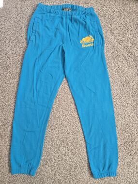 ROOTS Canada Jogger Sweatpants Teal Blue Casual Tapered w/ Pockets Size SP